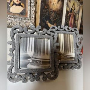 Sienna Ornate Silver Beaded Scroll Picture Frames 4x4 & 3.5x5‎ Set